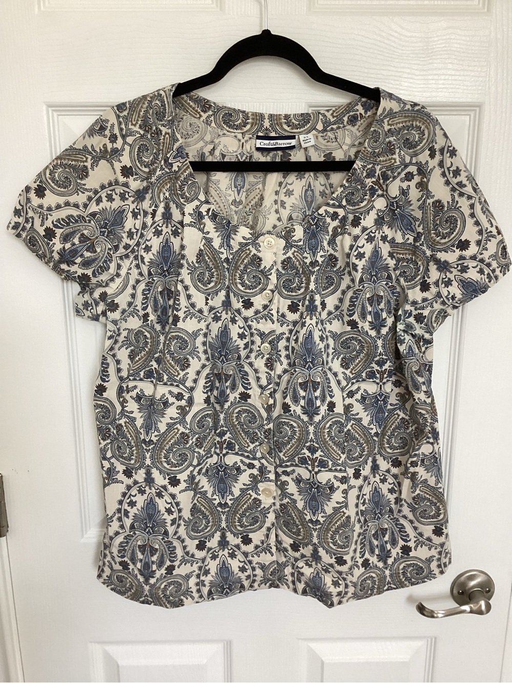 Croft & Barrow Blue Paisley Button-Front Women’s Top Xl 100% Cotton Casual Wear